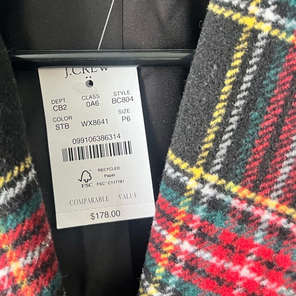 J.Crew Size 6P Wool-blend schoolboy blazer Black Tartan Plaid NwT - Picture 3 of 6